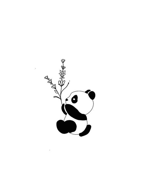 Panda Holding Flower Tattoo, Panda Tatoos Cute, Panda Small Tattoo, Panda Minimalist Tattoo, Panda Tatoos Small, Panda Tattoo Cute, Panda Art Illustration, Panda Tatoos, Panda Tattoo Small