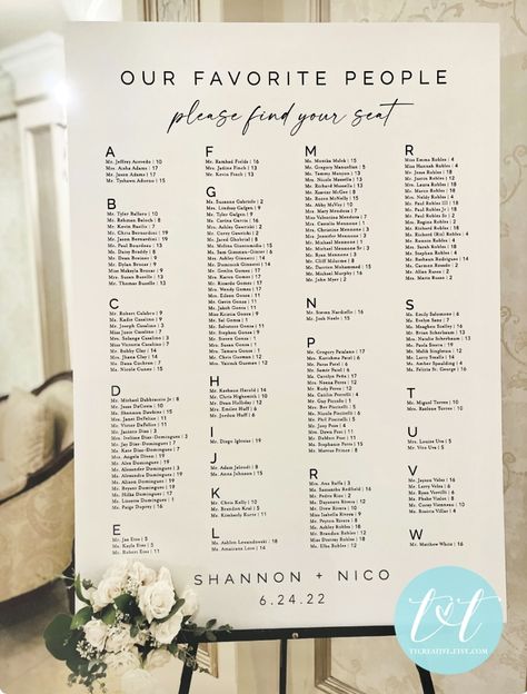 Seating Chart Wedding Alphabetical Signs, Seating Chart Wedding Last Name, Wedding Seating Chart By Name, 25 Table Seating Chart, Seating Chart For 20 Tables, Alphabetical Order Wedding Seating Chart, Seating Chart List, All Our Favorite People Seating Chart, Seating Chart Wedding By Last Name