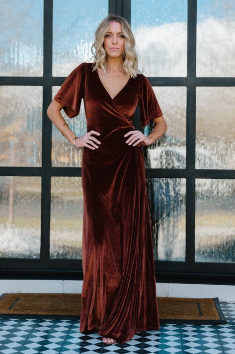 Meghan Velvet Wrap Maxi Dress | Bronze | Baltic Born Bridesmaid Dress Velvet, Boho Bridesmaid Dress, Bronze Dress, Jade Dress, Velvet Bridesmaid Dresses, Velvet Wrap Dress, Baltic Born, Wrap Maxi Dress, Mid Length Sleeves