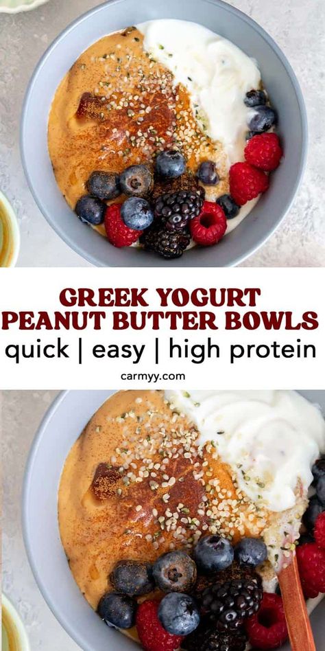 Yogurt With Peanut Butter, Greek Yogurt Recipes Breakfast, Yogurt Recipes Breakfast, Greek Yogurt Peanut Butter, Quick High Protein Breakfast, Greek Yogurt Breakfast Bowl, Yoghurt Breakfast, Yogurt Peanut Butter, Yogurt Breakfast Bowl