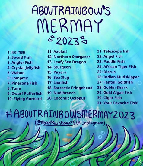 May Drawing Prompts, Croquis, Fantasy Prompts Drawing, Mermay Prompt List 2024, Mermay Prompt List, Mermay Prompt 2024, Mermay Prompt 2023, Sketchtember 2023, Art Challenge 2023