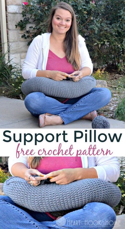 Sore neck, shoulders, elbow, or hands from working on your lap? You may be experiencing crochet fatigue, which means you need a pillow support!  Use this free pattern to make one. #crochet #freepattern #yarn #crocheting Crocheted Pillows, Crochet Unique, Diy Tricot, Crochet Cushion Cover, Crochet Pillow Pattern, Crochet Pillows, Crochet Design Pattern, Crochet Cushions, Haken Baby