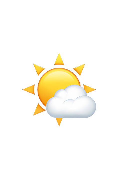 The emoji 🌤️ depicts a yellow sun with a smiling face partially hidden behind a small, white cloud. The cloud has a gray outline and a shadow beneath it, indicating that it is in front of the sun. The overall appearance of the emoji is cheerful and bright, suggesting a partly cloudy day with some sunshine. Sun Emoji Aesthetic, Weather Emoji, Planet Emoji, Cloud Emoji, Sun Emoji, Iphone Emojis, Emojis Iphone, Phone Emoji, Apple Emojis