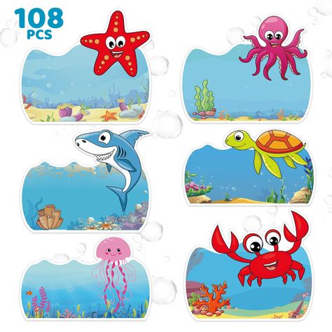 PRICES MAY VARY. Abundant Quantity:you will receive 108 pieces of ocean themed desk name plates in 6 different patterns, colorful and bright; Sufficient quantity and lovely images will meet your different using and replacement demands Easy to Write: the ocean themed desk name tags are made of quality self adhesive paper, easy to write and can be stuck on the desk, containers, stationery, shelves and other places Appropriate Size: these sea themed kindergarten name tags measure about 4.7 x 4 inch Under The Sea Name Tags, Sea Classroom Decorations, Disney Name Tags, Kindergarten Name Tags, Ocean Themed Classroom, Under The Sea Classroom, Ocean Classroom Decor, Preschool Door, Under The Sea Animals