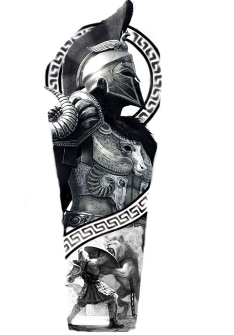 Warrior Tattoos Sleeve, Spartan Design Tattoo, Spartan Warrior Tattoo Sleeve, Gladiator Tattoo Design For Men, Gladiator Tattoo Sleeve, Spartan Sleeve Tattoo, Spartan Warrior Tattoo For Men, Spartan Warrior Tattoo Design, Warrior Sleeve Tattoo
