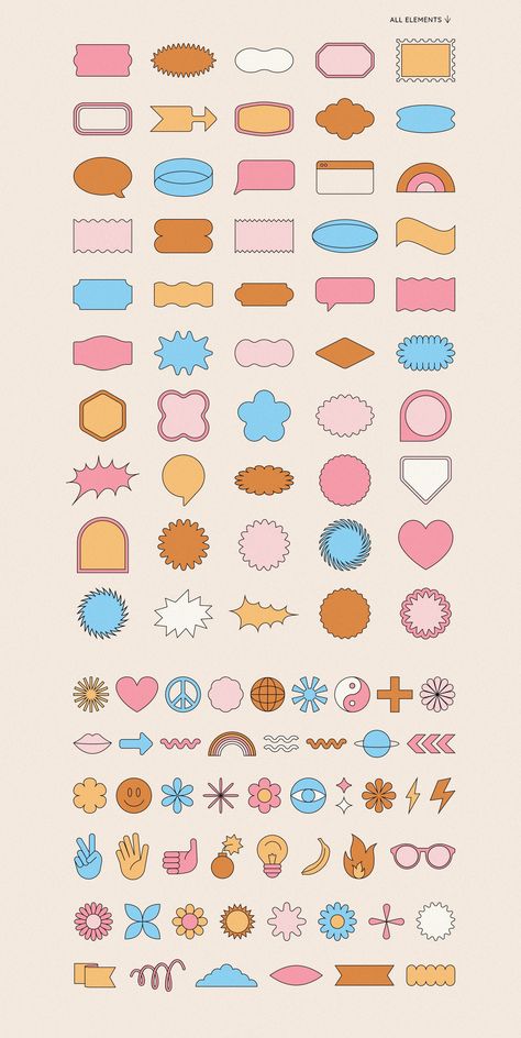 Stickers - 100 vector elements by venimo on @creativemarket Checklist Design, Figma Tutorial, Branded Stickers, Sticker Shapes, Vector Stickers, Web Design Ux Ui, Background Elements, List Stickers, Self Branding