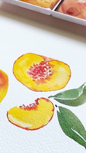 Kristin Van Leuven on Instagram: "When I posted about peaches earlier this week I didn’t know you all would be so excited about them! Full tutorial now on my YouTube channel (link in bio!) Peaches are easier than you might think! Will you try these out? #watercolor #peaches #watercolorpeaches" Watercolor Drawing Fruits, Peaches Watercolor Paintings, Simple Watercolor Art Ideas, Easy Fruit Painting Ideas, Summer Paintings Watercolor, Watercolor Still Life Paintings Simple, How To Paint A Peach, Easy Watercolor Fruit, Watercolor Fruit Art