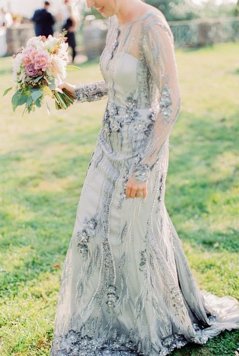 Silver Wedding Gowns, Whimsical Wedding Gown, Silver Wedding Dress, Colored Wedding Dress, Romantic Wedding Gown, Summer Bride, Wedding Gowns With Sleeves, Wedding Colors Blue, 2015 Wedding Dresses