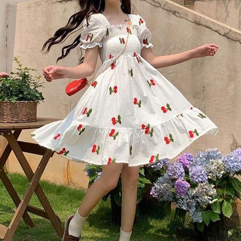 c8ba76c279269b1c6bc8a07e38e78fa4desc54000975ri Aesthetic Dresses, Cherry Dress, Korean Girl Fashion, 여자 패션, Kawaii Clothes, Lolita Fashion, Fesyen Wanita, Kawaii Fashion, Embroidered Dress