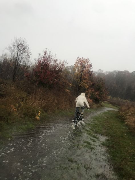 Nature, Biking In The Rain Aesthetic, Rainy Bike Ride, Autumn Rain Aesthetic, Rain In Autumn, Rain Core, Wet Autumn, Biking In The Rain, Rainy Fall Day