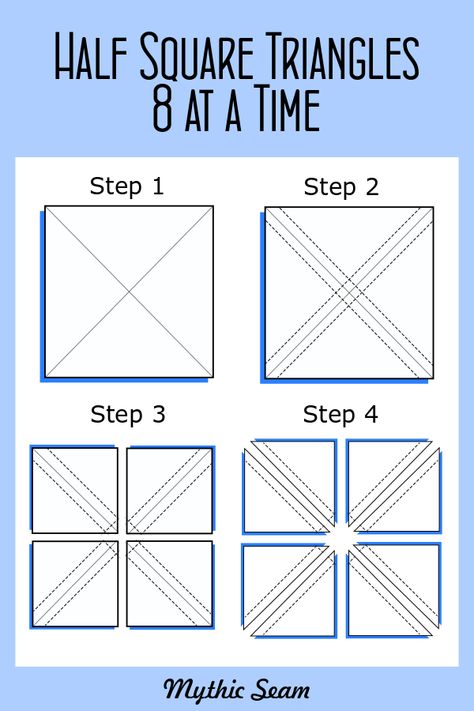 Hst 8 At A Time Chart, Half Square Triangle Measurement Chart, Sewing Half Square Triangles, 8 At A Time Hst, Patchwork, Couture, Half Square Triangle And Four Patch Quilts, Four At A Time Half Square Triangles, 8 Half Square Triangles At Once