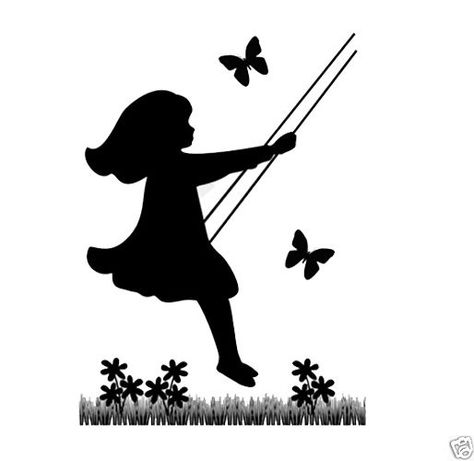 Silhouette Children Mural Decal Vintage Swinging Child Girl Wall Art Stickers Wall Stickers Ideas, Mural Stickers, Crib Wall, Stickers Ideas, Baby Silhouette, Nursery Wall Murals, Siluete Umane, Silhouette Clip Art, 흑백 그림