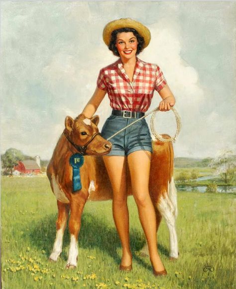 Walt Otto Arte Pin Up, Pin Up Illustration, Cowgirl Art, Pin Up Vintage, Pin Up Girl Vintage, Vintage Cowgirl, Calendar Girls, Girls Pin, Vintage Pin Up