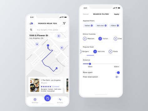 Map and filters reservation search food restaurants restaurant app filters map ui ux mobile Mobile Ui Patterns, Desain Ux, To Do App, App Map, Ux Design Mobile, Ui Design Mobile, Restaurant App, Ui Ux 디자인, Desain Ui