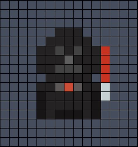 A small pixel art template of Darth Vader holding his red lightsaber (who is Anakin Skywalker). Star Wars Perler Bead Patterns Small, Pixel Art Star Wars, Star Wars Pixel Art, Small Pixel Art, Star Wars Pattern, Star Wars Crafts, Easy Perler Bead Patterns, Graph Paper Drawings, Hamma Beads