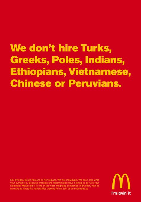 McDonald's: Individuals #ad #print #concept Hiring Ad, Recruitment Ads, Funny Advertising, Funny Commercial Ads, Copywriting Ads, Copy Ads, Clever Advertising, Funny Commercials, Commercial Ads