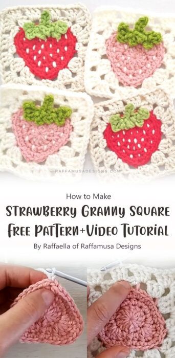 Easy Strawberry Granny Square Free Crochet Pattern Ideas - Carolinamontoni.com Couture, Fimo, Amigurumi Patterns, Mushroom Granny Square Bag, Food Granny Square Crochet, Strawberry Granny Square Free Pattern, Food Granny Square, Mushroom Granny Square, Strawberry Granny Square