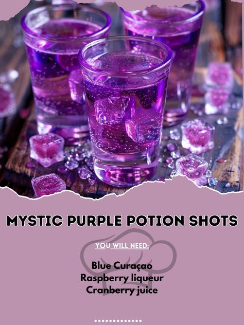 🔮 Mystic Purple Potion Shots: Step into the magical realm with these mystic shots! #MysticPurplePotion Mystic Purple Potion Shots Ingredients: Blue Curaçao (1 oz (30 ml)) Raspberry liqueur (1 oz (30 ml)) Cranberry juice (1 oz (30 ml)) Instructions: Combine all ingredients with ice. Shake well and strain into shot glasses. 💜 Conjure up some fun with these enchanting purple shots! #PurpleMagic Alcohol Drink Recipes, Purple Potion, Raspberry Liqueur, Yummy Smoothie Recipes, Blue Curacao, Drinks Alcohol Recipes, Yummy Smoothies, Alcohol Recipes, Cranberry Juice