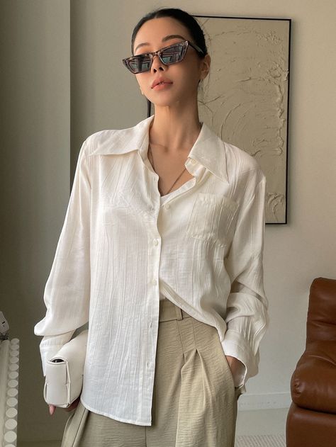 Linen Shirt Outfit Women Summer, Beige Blouse Outfit Casual, Blue Button Down, Beige Shirt Women, Beige Blouse Outfit, White Button Up Women, Beige Shirt Outfit, Flowy Button Up Shirt, Sheer Shirt Outfits