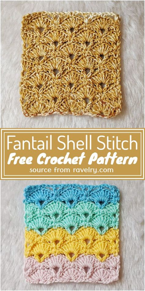 Free Crochet Fantail Shell Stitch Pattern #freecrochetpattern #crochetstitch #freecrochetshellstitch #freecrochetshellstitchpattern Beautiful Shells Crochet Pattern Free, Granny Square Shell Pattern, Basic Granny Square Crochet Pattern Free, Crochet Shell Stitches, Crochet Shell Stitch Pattern, Shell Stitch Crochet Pattern, Shell Pattern Crochet, Shell Crochet Pattern, Shell Crochet Stitch