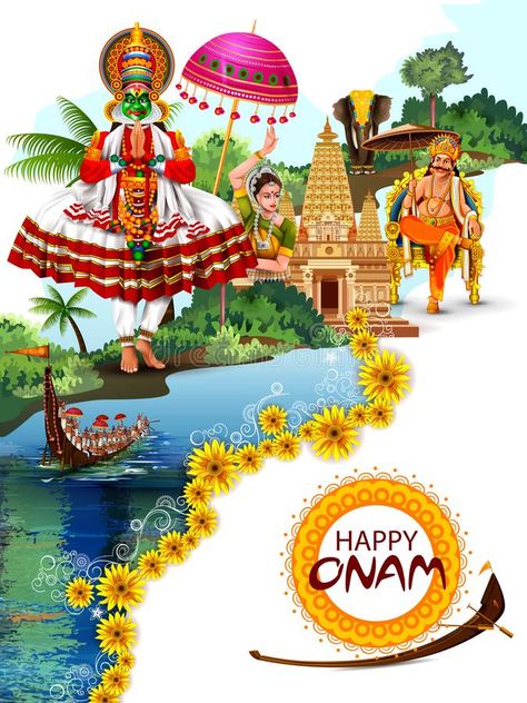 Happy Onam holiday for South India festival background stock illustration Onam Festival Kerala, Happy Onam Images, Onam Images, Onam Wishes, Black Paper Background, Art Competition Ideas, Onam Celebration, Onam Festival, Composition Painting