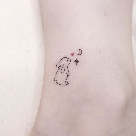 Mini Rabbit Tattoo Couture, Cute Bunny Tattoos Small, Tattoos With Secret Meanings, Rabbit Tattoo Ideas, Bunny Tattoo Small, Tiny Designs, Small Animal Tattoos, Whimsical Tattoos, Mini Rabbit