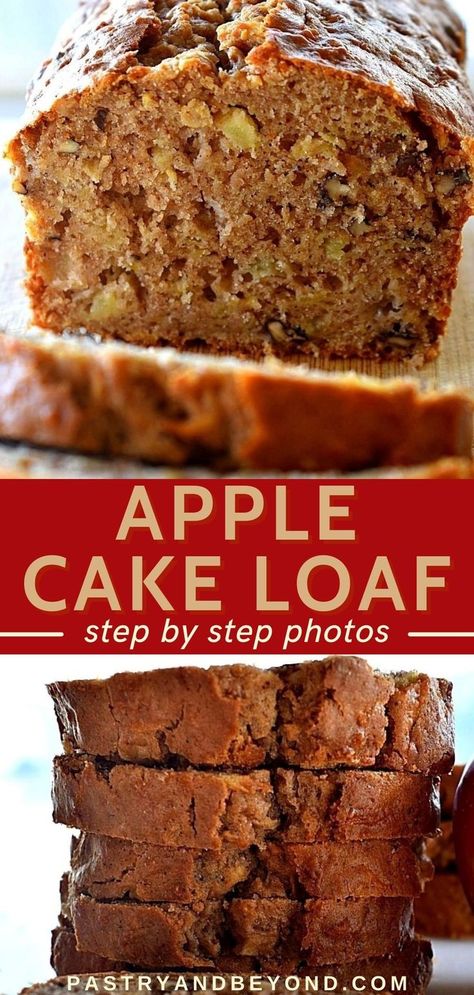 Collage for apple cake loaf with text overlay. Apple Cake Loaf, Apple Quick Bread, Apple Loaf Cake, Moist Apple Cake, Apple Pie Bread, Apple Bread Recipe, Cake Loaf, Loaf Cake Recipes, Apple Recipes Easy