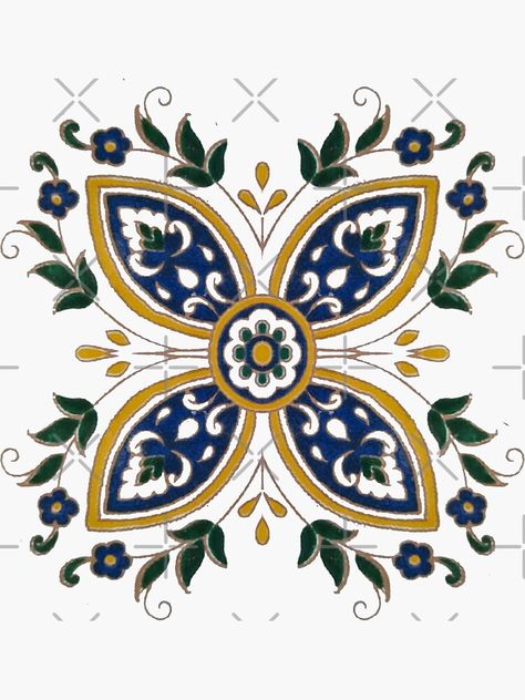 "Original Tunisian floral ceramic mosaic tiles" Sticker by MariemN | Redbubble Couture, Turkish Tiles Pattern Design, Tunisian Ceramics, Tunisian Tiles, Mosaic Tattoo, Tunisian Patterns, Mosaic Tile Stickers, Creative Tile, Tile Design Pattern