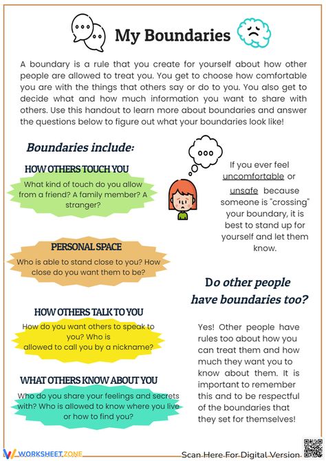 My Boundaries Worksheet Boundaries Group Therapy Activities, Assertiveness Activities For Kids, Free Counseling Worksheets, Boundaries Worksheet Mental Health, Mentee Activities, Personal Boundaries Worksheet, Cbt Interventions, Family Therapy Interventions, Boundaries For Kids