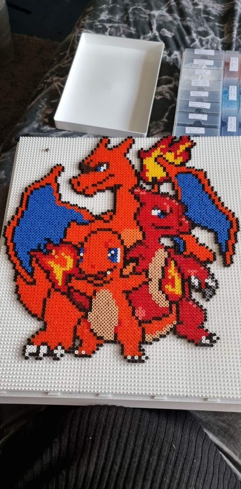 Creating with Hama beads 😁 Peeler Bead Pokémon, Pokemon Hama Beads Pattern, Pokemon Pixel Art Pattern, Pokemon Pearl Beads, Pokémon Perler Beads, Perler Beads Pokemon, Pokemon Hama Beads, Perleplader Ideas, Charmander Evolution