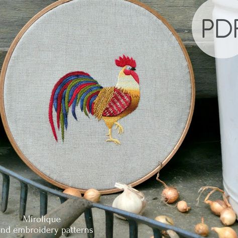 Hand Embroidery Pattern VINE - Studio Mirolique Patchwork, Tela, Embroidery Rooster, Farm Embroidery, Hand Embroidery For Beginners, Home Embroidery, Hand Embroidery Patterns Free, Chicken Pattern, Hand Embroidery Patterns Flowers