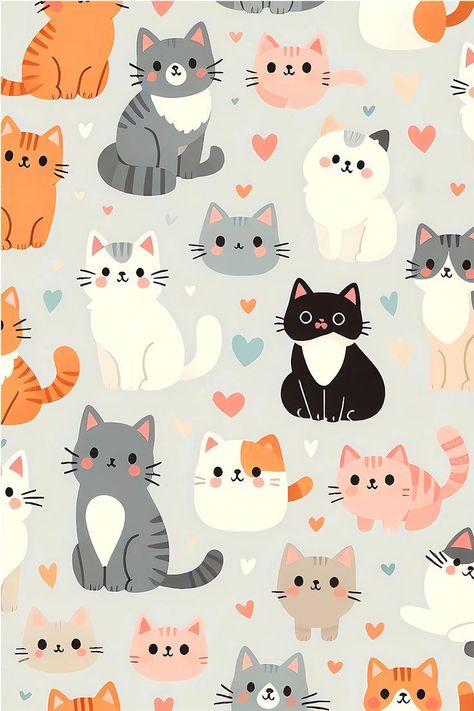 It's an ideal choice for cat lovers looking to express their affection for these adorable pets. #cat #pattern Cat Pattern Wallpaper, Cat Attack, Cartoon Drawings Of Animals, Cute Pastel Wallpaper, Planner Printables Free, Cute Cartoon Animals, Cute Patterns Wallpaper, Funny Cute Cats, Cat Wallpaper