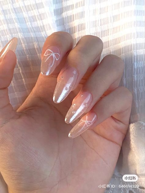 Bow Nail Designs, Coquette Nails, Ballet Nails, Blush Nails, Pretty Gel Nails, Pearl Nails, Soft Nails, Nagel Inspo, Funky Nails