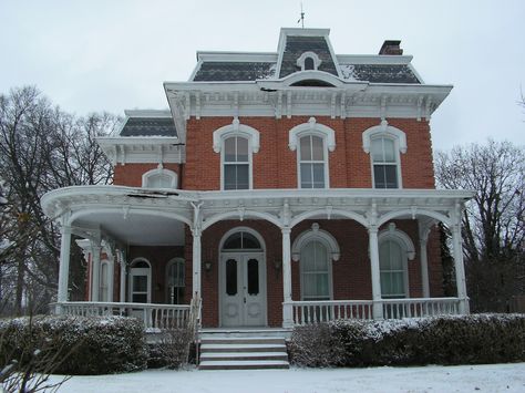 1900 Victorian Home Restoration: 1876 Second Empire brick house Vintage Brick House, 2nd Empire House, 2nd Empire Victorian House, Second Empire House Interior, Victorian Brick House, Old Brick House Exterior, Second Empire House Plans, Brick Victorian Homes, Old Brick House