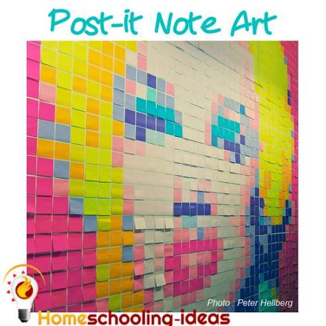 Try some Post-it note art for your homeschooling art project.  #homeschool #art  www.homeschooling-ideas.com Post It Art, Homeschool Art Projects, Group Art Projects, Instalation Art, Collaborative Art Projects, Notes Art, Group Art, Homeschool Art, Collaborative Art