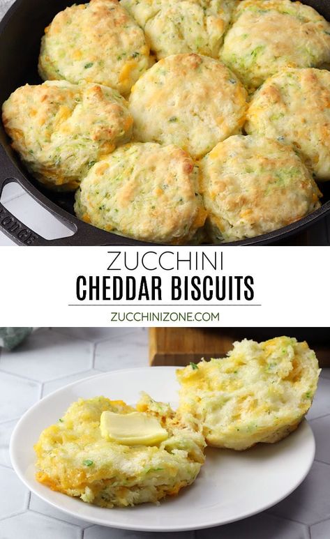 Zucchini cheddar biscuits recipe by The Toasty Kitchen. Zucchini cheddar biscuits are easy to make from scratch and turn out tender, flaky, and cheesy. Filled with sharp cheddar cheese, butter, garlic, chives, and shredded zucchini. #zucchinicheddarbiscuits #cheddarbiscuits #homemadebiscuits #zucchini #flakybiscuits #recipe Essen, Shredded Zucchini Recipes, Cheddar Biscuits Recipe, Savory Zucchini Bread, Zucchini Dinner Recipes, Zucchini Cheddar, Cheese Zucchini, Kohlrabi Recipes, Summer Fruit Recipes