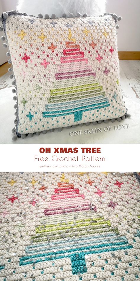 5 Free Christmas Pillow Cover Free Crochet Patterns Natal, Amigurumi Patterns, Crochet Christmas Tree Cushion, Crochet Winter Pillow, Winter Crochet Pillow Pattern, Pillow Pattern Crochet Free, Crochet Christmas Cushions Free Patterns, Crochet Holiday Pillows, Free Crochet Christmas Pillow Patterns
