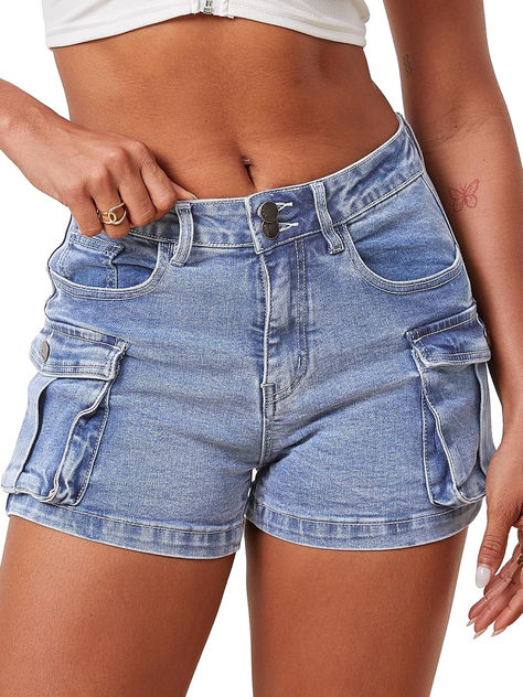 ELLEVEN Women's High-Stretch Cargo Shorts, Y2K Mini, High Waisted, Slim-Fitted Jean Shorts with Pockets, CUTE!! #womenswear #womensstyle #womensfashion #OOTD #short #womensshorts #trendingshorts #trendingclothes #trendingfashion2024 #trending2024 #style #workwear #springfashion #summerfashion #shorts #short #y2kshorts #trendingshorts #minishorts Cargo Shorts Y2k, Y2k Cargo Shorts, Mini Jean Shorts, Denim Jorts, Shorts Y2k, Cargo Shorts Women, Y2k Shorts, Mini Shorts, Shorts With Pockets