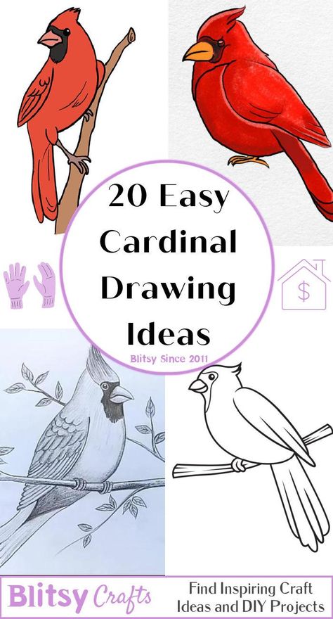 Pictures Of Cardinals, Watercolor Cardinal Tutorial, How To Draw A Cardinal, Cardinal Drawing Simple, Xmas Drawing Ideas Easy, Cardinal Painting Easy, Christmas Drawing Ideas Pencil, Cardinal Coloring Pages, Cardinal Nails