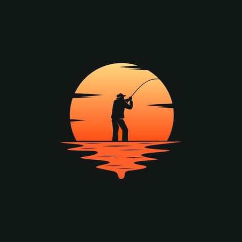 Fishing Images Clip Art, Man Fishing Silhouette, Fisherman Silhouette Fishing, Fishing Drawing Ideas, Fishing Background, Fisherman Logo, Fisherman Tattoo, Fishing Wallpaper, Fishing Drawing