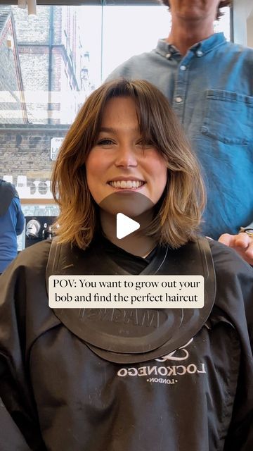 eliza on Instagram: "We’ve been going wild for bob hairstyles since last year, so what’s next for 2024? Bangs! Curtain bangs, baby bangs, full on bangs à la #TaylorSwift and wispy fringes as seen on #KylieJenner and her latest bob cut… they’re back and as @lottiearabella discovered a great addition for growing out a bob." Haircuts For Mums, Curtain Bangs On Bob Hair, Curtain Bob Haircuts, Post Partum Bangs, Dakota Johnson Hair Bob, Growing Bob Out, French Fringe Medium Hair, Hairstyles For Growing Out A Bob, Fringe Growing Out Hairstyles