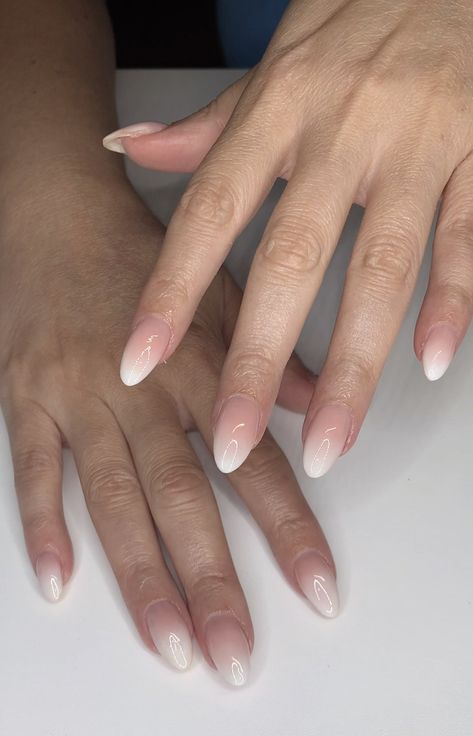 White Tip Blended Nails, Faded White French Tip Nails, Classic French Ombre Nails, Short Nail Ombre French, Ombré White Tip Nails, Wedding Ombre Nails Almond, White Ombre Nails Oval, Ambre Nails Ombre Natural, Neutral Ombre Almond Nails