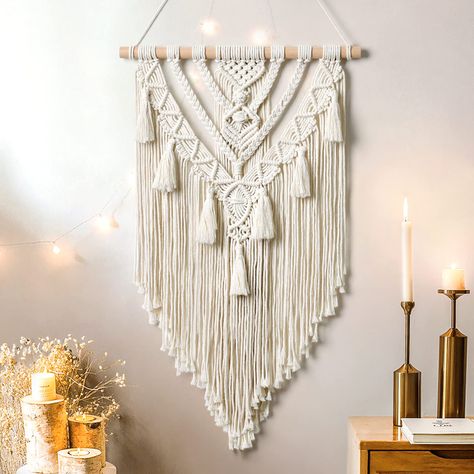 PRICES MAY VARY. 【Chic Design】The macrame wall hanging inspired by tribal objects, ethnic art, and boho design,Featuring hand knotted macrame textiles, layered fringe details, geometric wave knit patterns, andgrey and white line, Its unique design integrates into any home or office decor. 【Premium Quality Macrame】: Unique boho room decor, this meticulously knitted wall hanging macrame with beautiful geometric weaving pattern is made of natural rope,which knotted on the wooden dowel,and features Apartment Nursery, Bohemian Crafts, Tassel Crafts, Boho Macrame Wall Hanging, Living Room Apartment, Macrame Wall Hanging Patterns, Boho Room Decor, Macrame Boho, Woven Tapestry