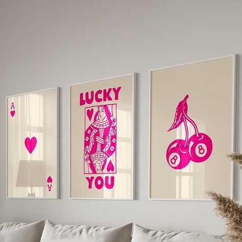 3pcs Trendy Retro Wall Art Posters Set Lucky You Aesthetic Queen of Hearts Canvas Paintings Ace Card Queen Funky Pictures Decor King Of Hearts Painting, Lucky You Painting, Playing Card Decorations, Queen Of Hearts Card Aesthetic, Set Of 3 Canvas Painting Ideas, Queen Of Hearts Painting, Playing Card Painting, Cottagecore Bedroom Ideas, Aesthetic Queen