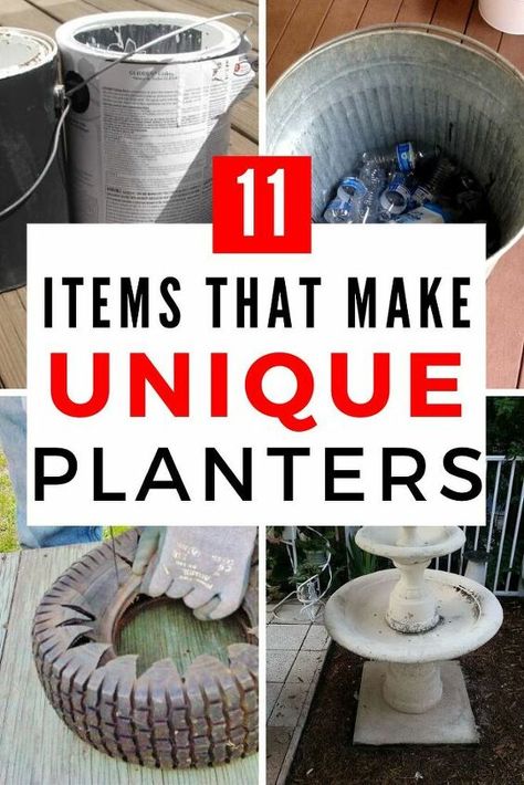 Upcycling, Diy Garden Containers, Thrift Store Planter Ideas, Diy Flower Pots Recycle, Thrifted Planters, Deck Planter Ideas, Unique Succulent Planter Ideas, Spring Planter Ideas, Diy Upcycled Planters