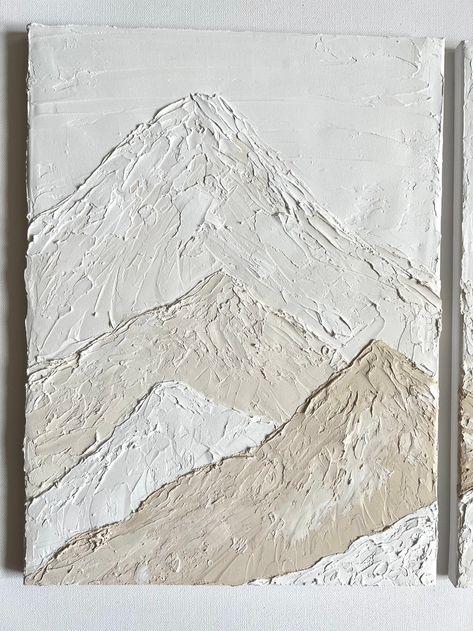 Texture Art Pieces, Modern Mountain Wall Art, Bedroom Paintings Ideas Canvas, Easy Neutral Painting Ideas, Two Piece Art Canvases, Neutral Wall Art Diy, Wall Diy Decor Creative, Plaster Wall Art Mountains, Spackle Art Mountains