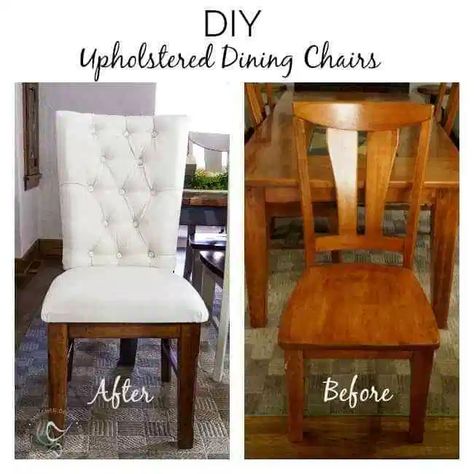 Upholstered Wood Dining Chairs |- Designed Decor Dining Room Chairs Diy, Upholstered Chairs Diy, Palette Patio Furniture, Outdoor Sofa Diy, Outdoor Furniture Makeover, Dining Chair Makeover, Dining Chairs Diy, Diy Pallet Couch, Diy Furniture Cheap