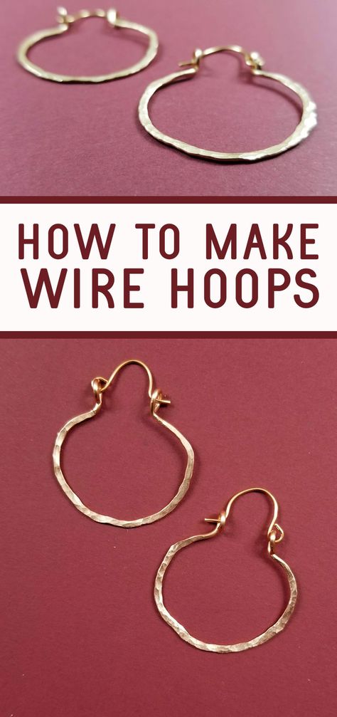 Learn how to make wire hoops - these easy DIY earrings for beginners look so professional! This easy hammered metal jewelry making project is fun for teens or adults. Fimo, Best Wire For Jewelry Making, Wire Hoop Earrings Diy, Silver Smithing For Beginners, Diy Earrings For Beginners, Diy Wire Jewelry For Beginners, Diy Metal Earrings, How To Make Jewelry, Wire Earrings Tutorial