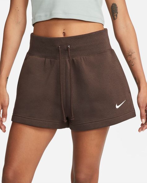 Nike Sportswear Phoenix Fleece Women's High-Waisted Loose Shorts. Nike.com Nike Sportswear Phoenix Fleece, Nike Web, Nike Sportswear Women, Nike Brown, Comfy Sweats, Nike Air Max For Women, Shorts Nike, Fleece Shorts, Loose Shorts