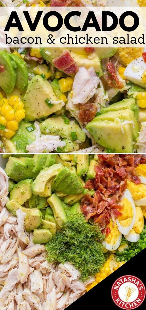 Avocado Chicken Salad Recipe, Homemade Bacon, Avocado Bacon, Avocado Chicken, Green Salad Recipes, Salad Recipes Video, Avocado Salat, Chicken Salad Recipe, Avocado Chicken Salad